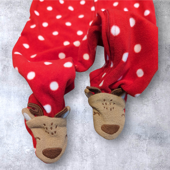 CARTER'S Red Polka Dot Reindeer Christmas One Piece Footed Pajamas 9 Month - Picture 4 of 10